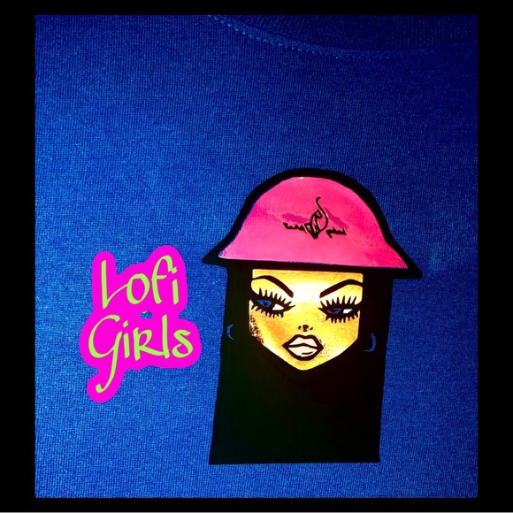 Lofi Girls BFF Y2K Blue Holographic Foil Premium Vinyl Custom Design Shirt - Picture 5 of 5
